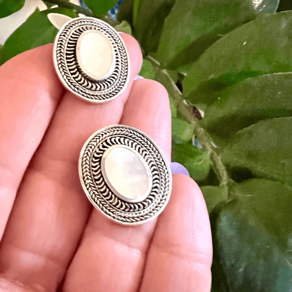 925 Silver Heirloom Bali Style Earrings With Mother of Pearl